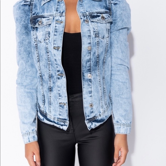 🆕 Mid Blue Acid Puff Sleeve Western Denim Jacket - Picture 4 of 9